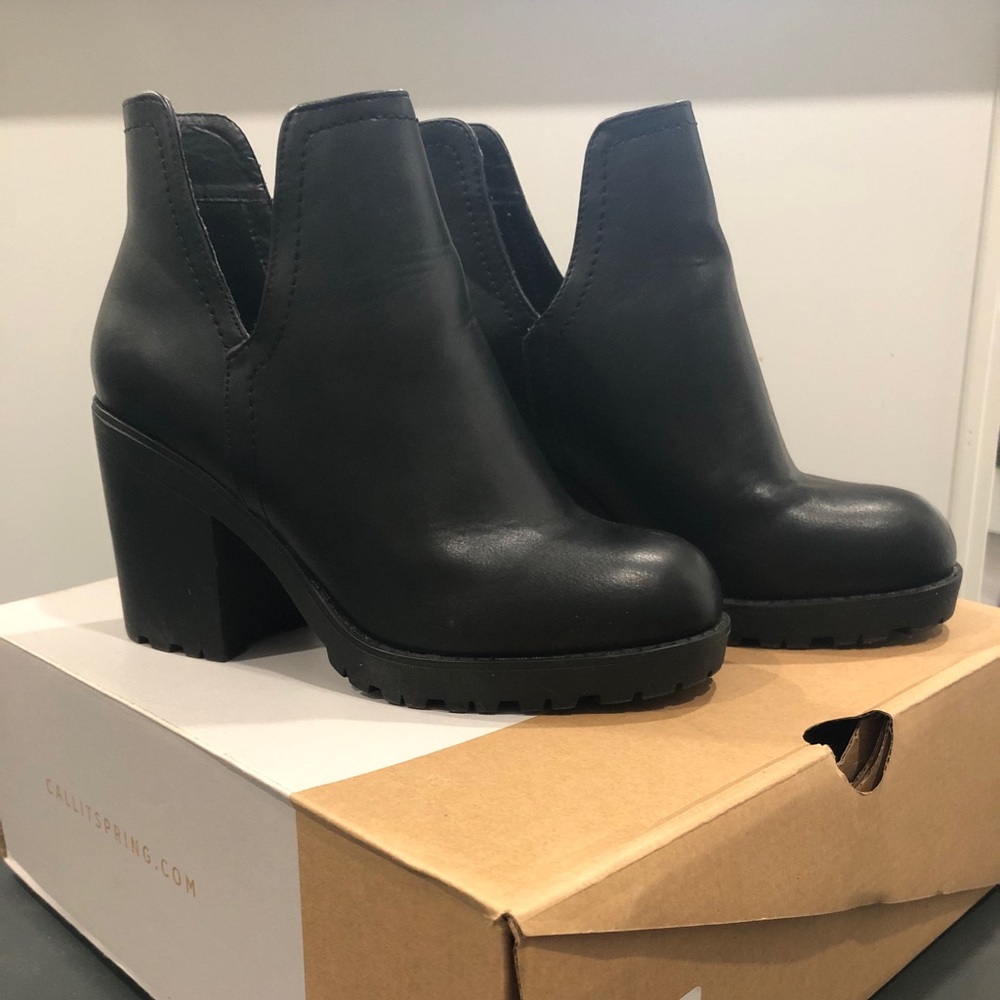 Black Chunk Heel Ankle Boots